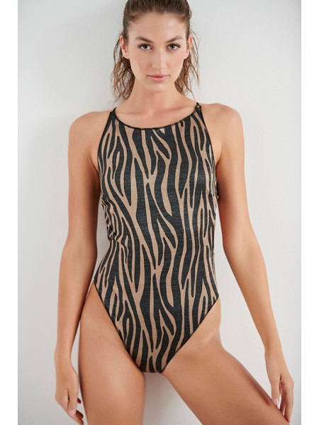 Beige Lurex Zebra Ολόσωμο Blu4U