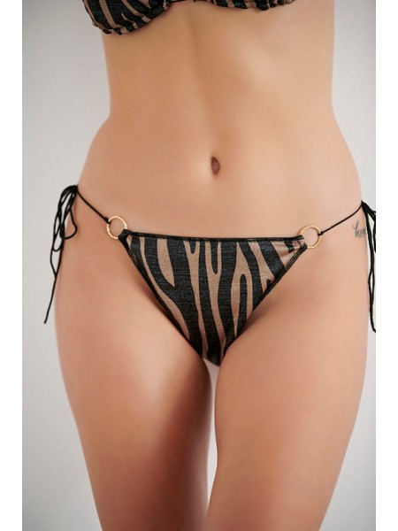 Beige Lurex Zebra Δετό Bikini Slip Blu4U